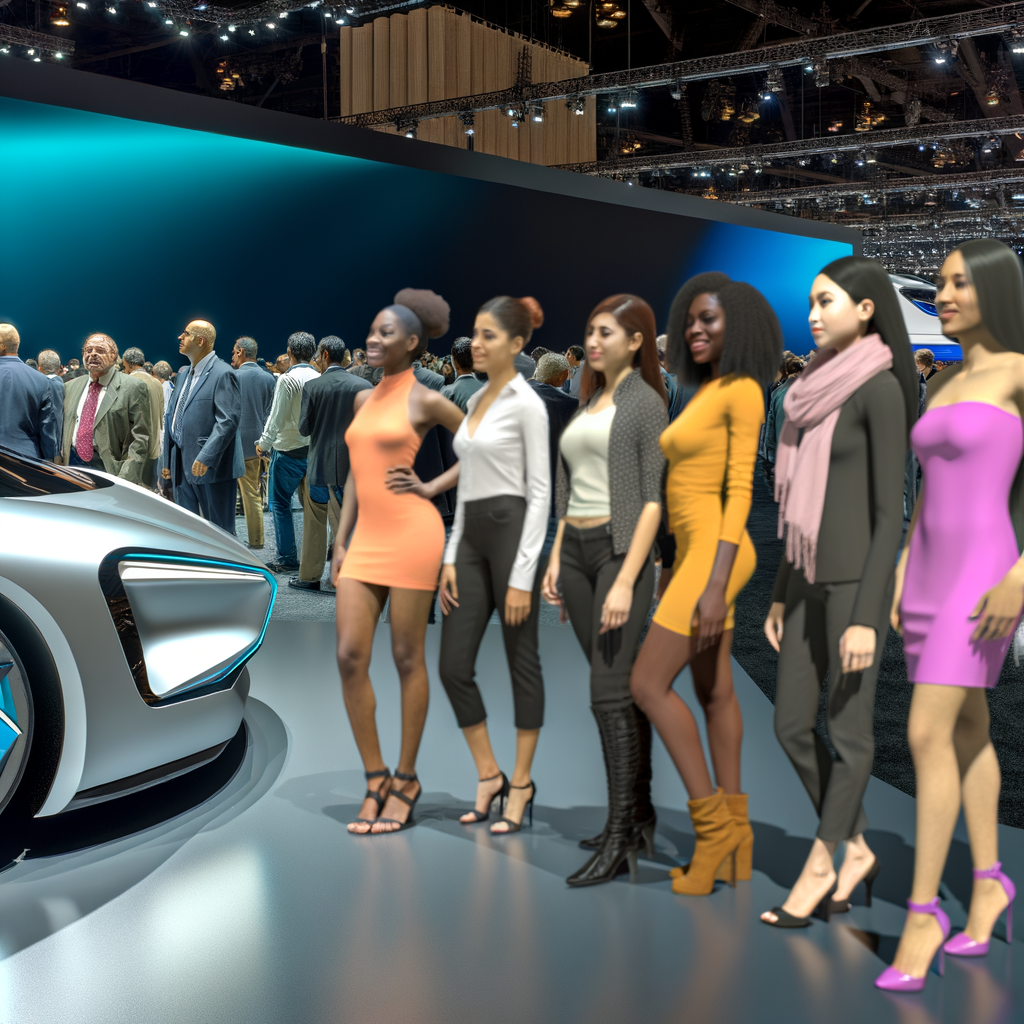 Futuristic cars unveiling at global auto show.