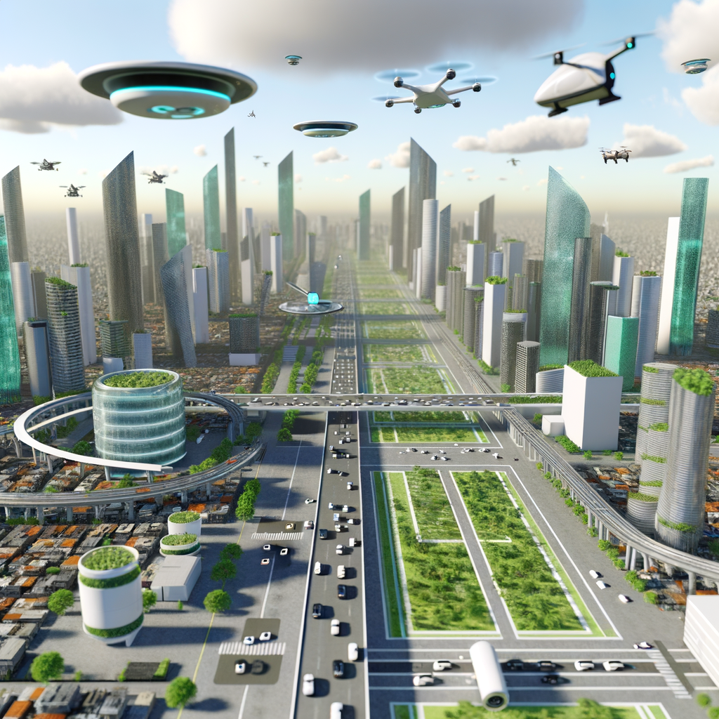 Futuristic cityscape with diverse mobility solutions.