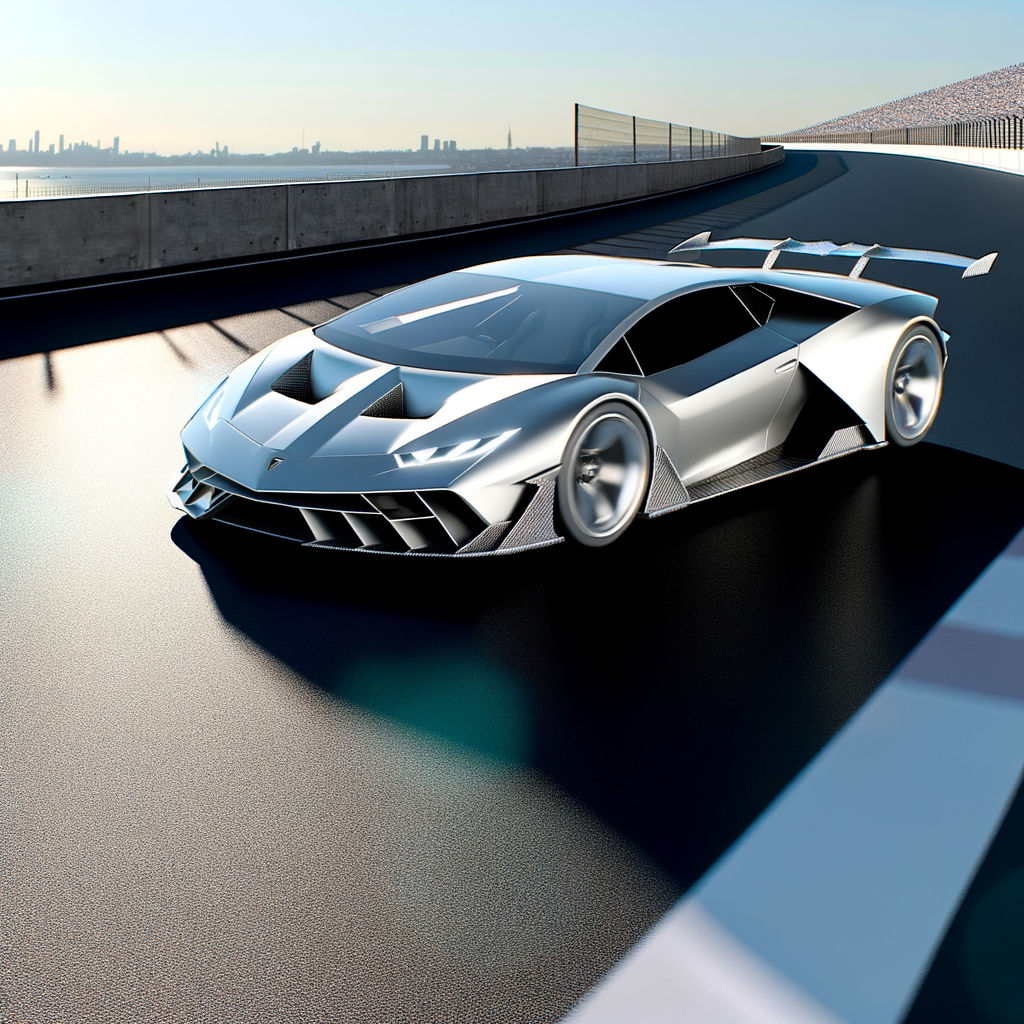 Futuristic Lamborghini supercar on sleek track.
