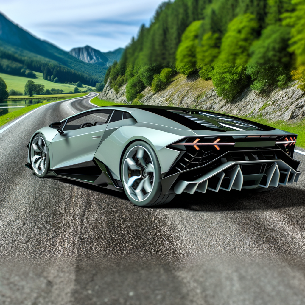 Lamborghini hybrid supercar on scenic road.