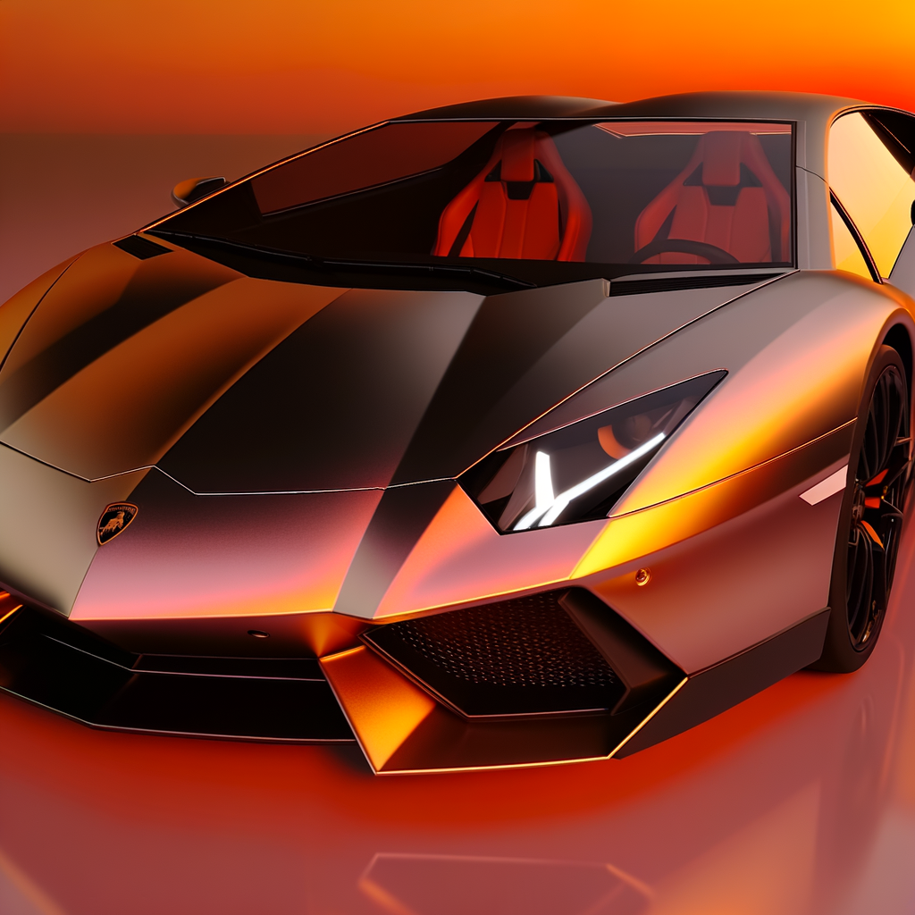 Lamborghini supercar glistening under sunset light.