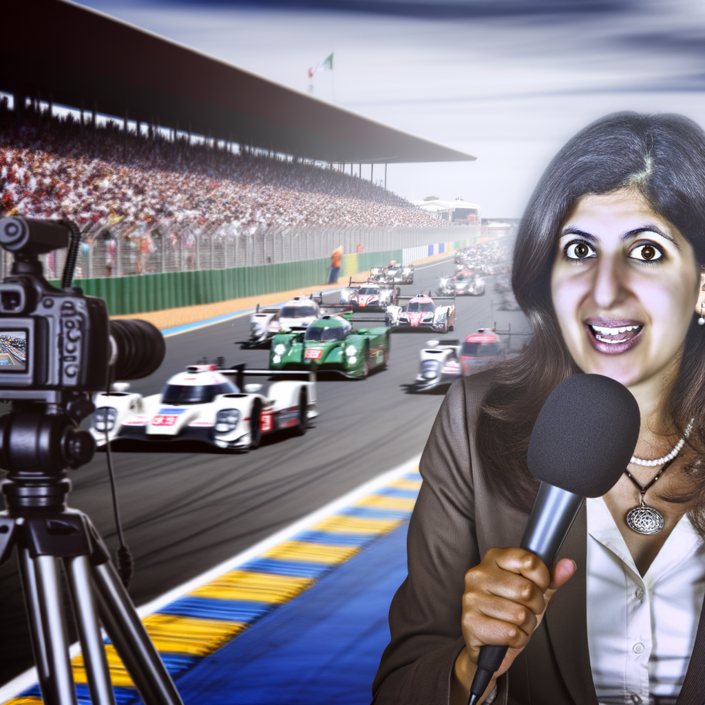 Le Mans race, journalist reporting, immersive coverage.