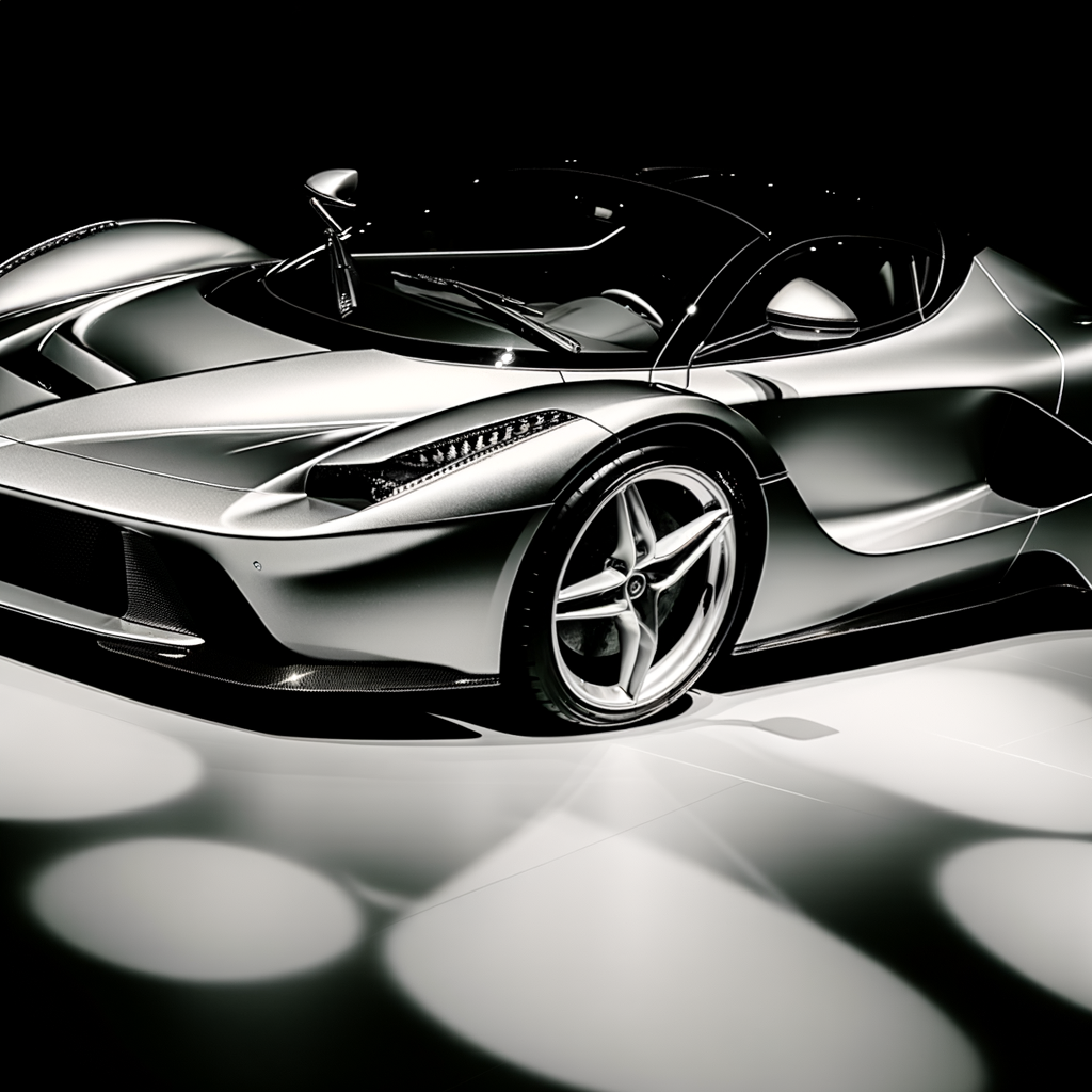 Sleek Lamborghini supercar glistens under lights.