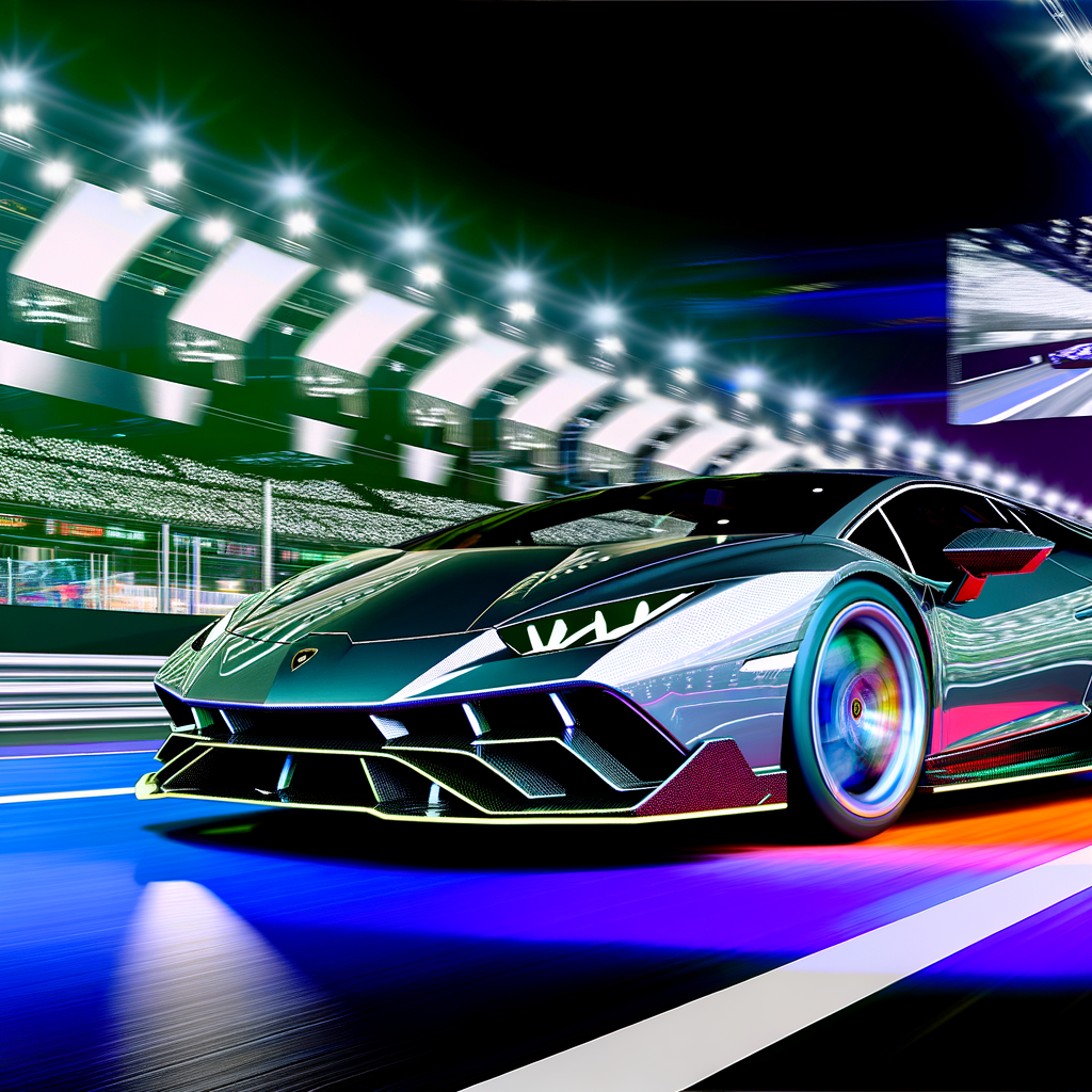 Sleek Lamborghini supercar on futuristic track.