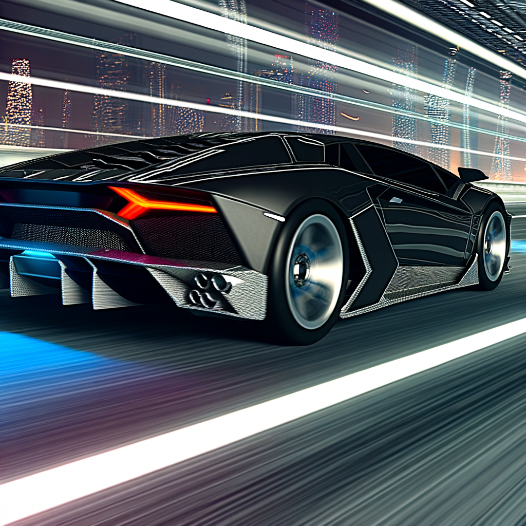 Sleek Lamborghini supercar on futuristic road.