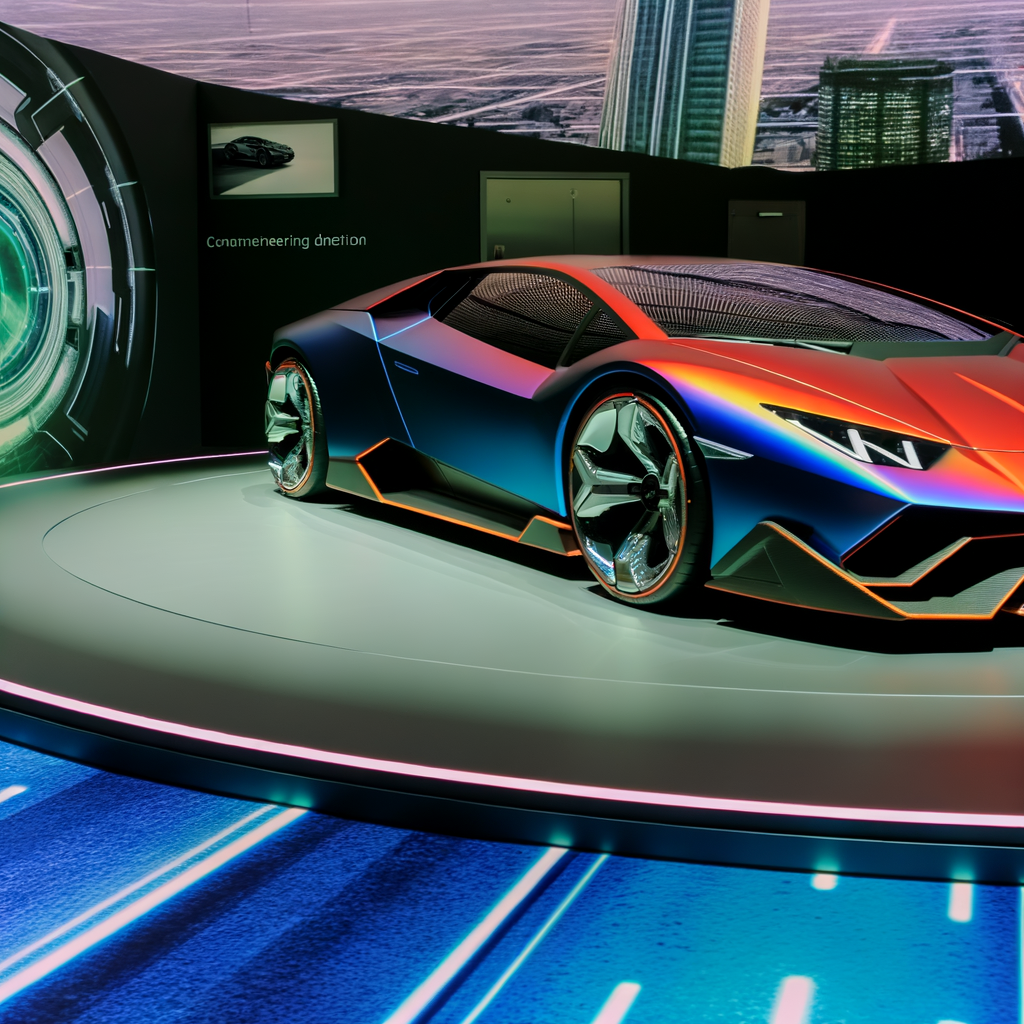 Sleek Lamborghini supercar on futuristic road.