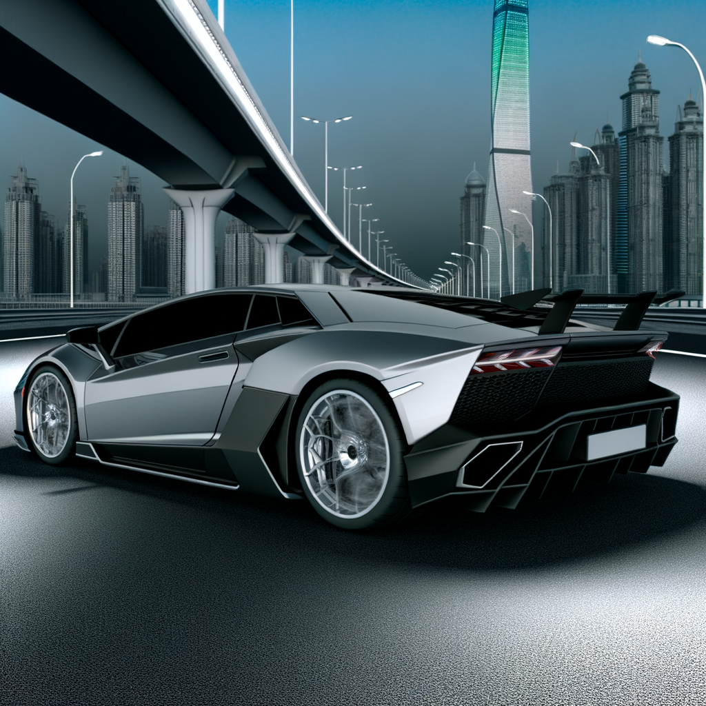 Sleek Lamborghini supercar on futuristic highway.