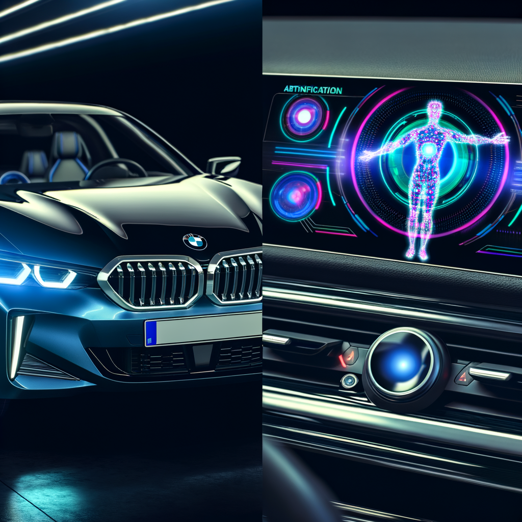 BMW car with futuristic AI interface display.