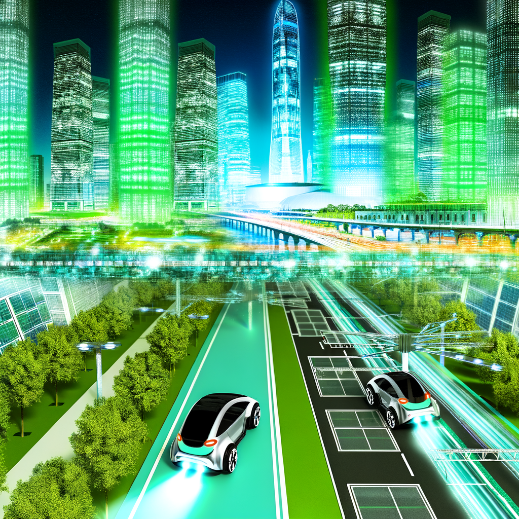 Electric cars leading futuristic cityscape evolution.