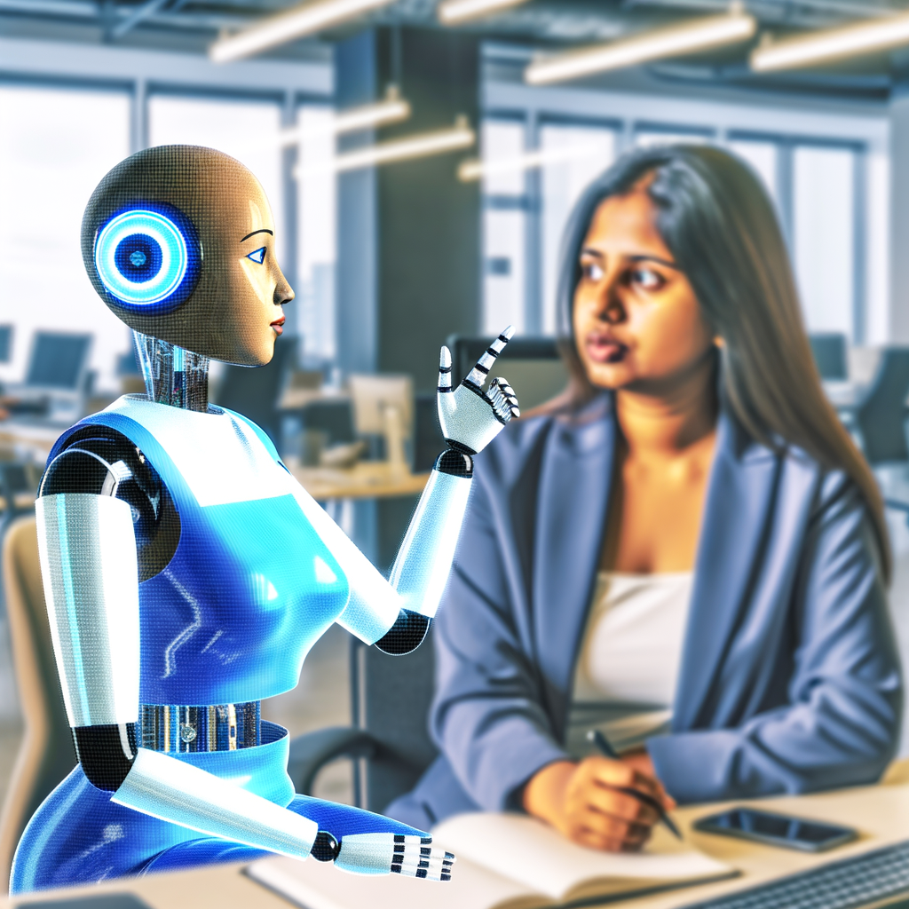 Empowered worker consulting AI legal assistant.