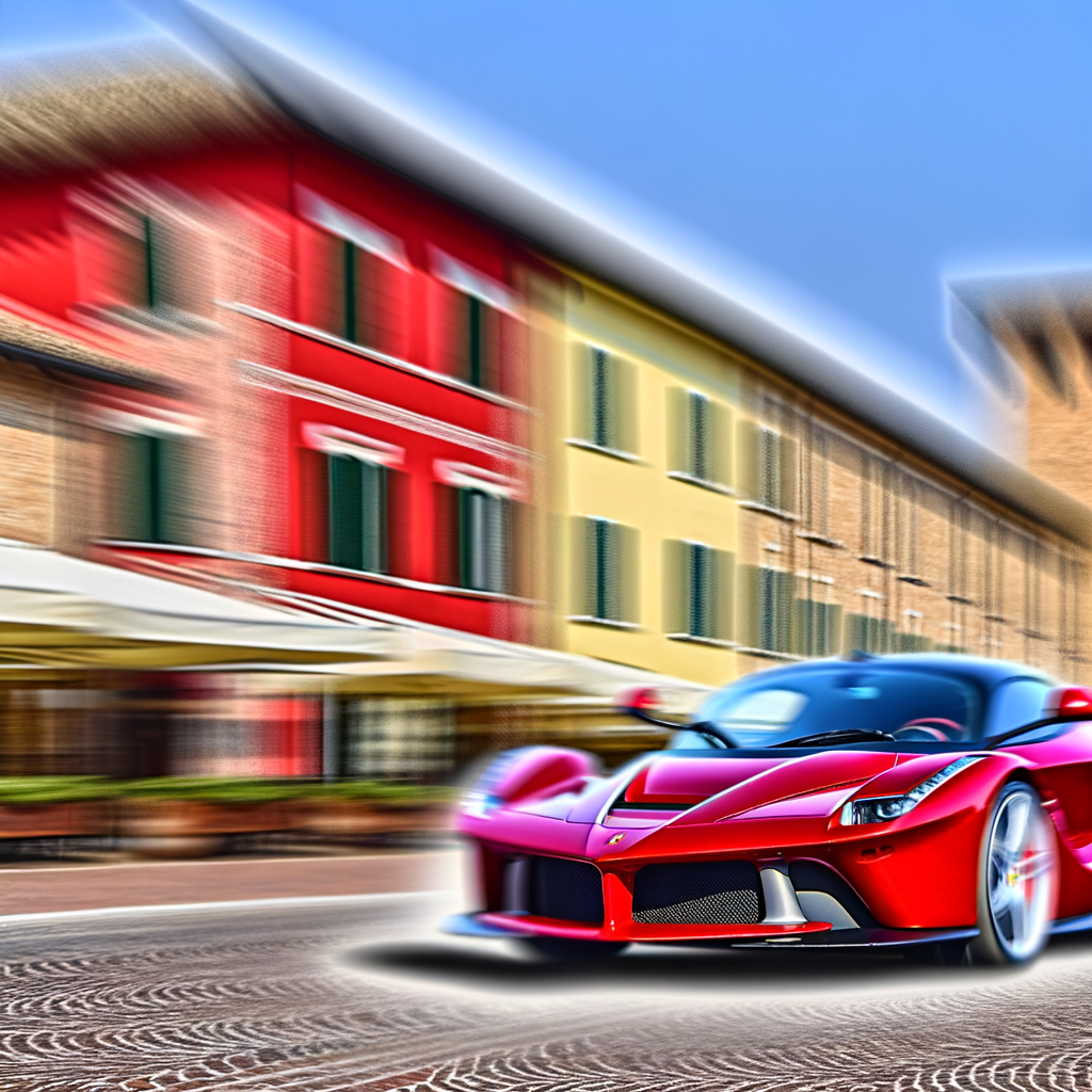 Ferrari supercar elegantly speeding through Maranello.