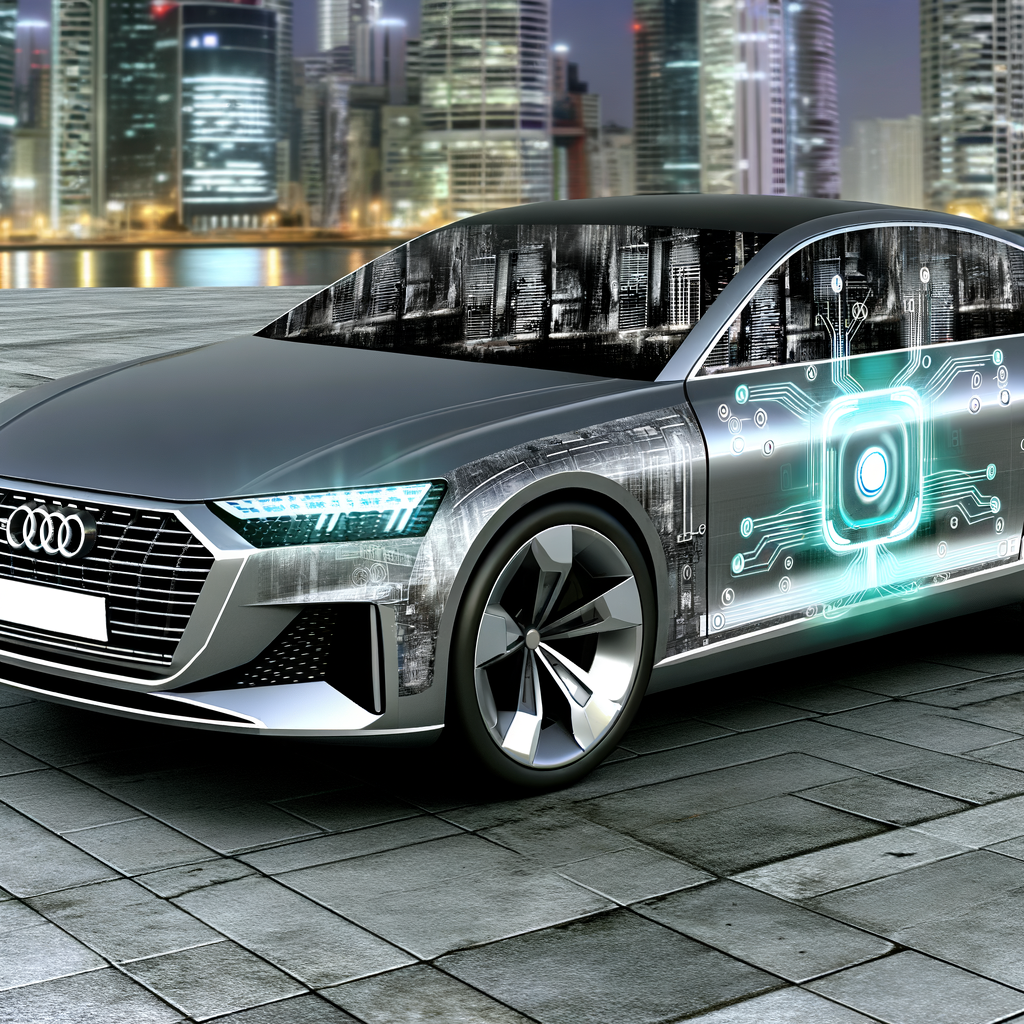 Futuristic Audi car with AI interface.