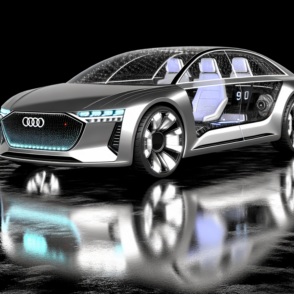 Futuristic Audi car with AI interface.