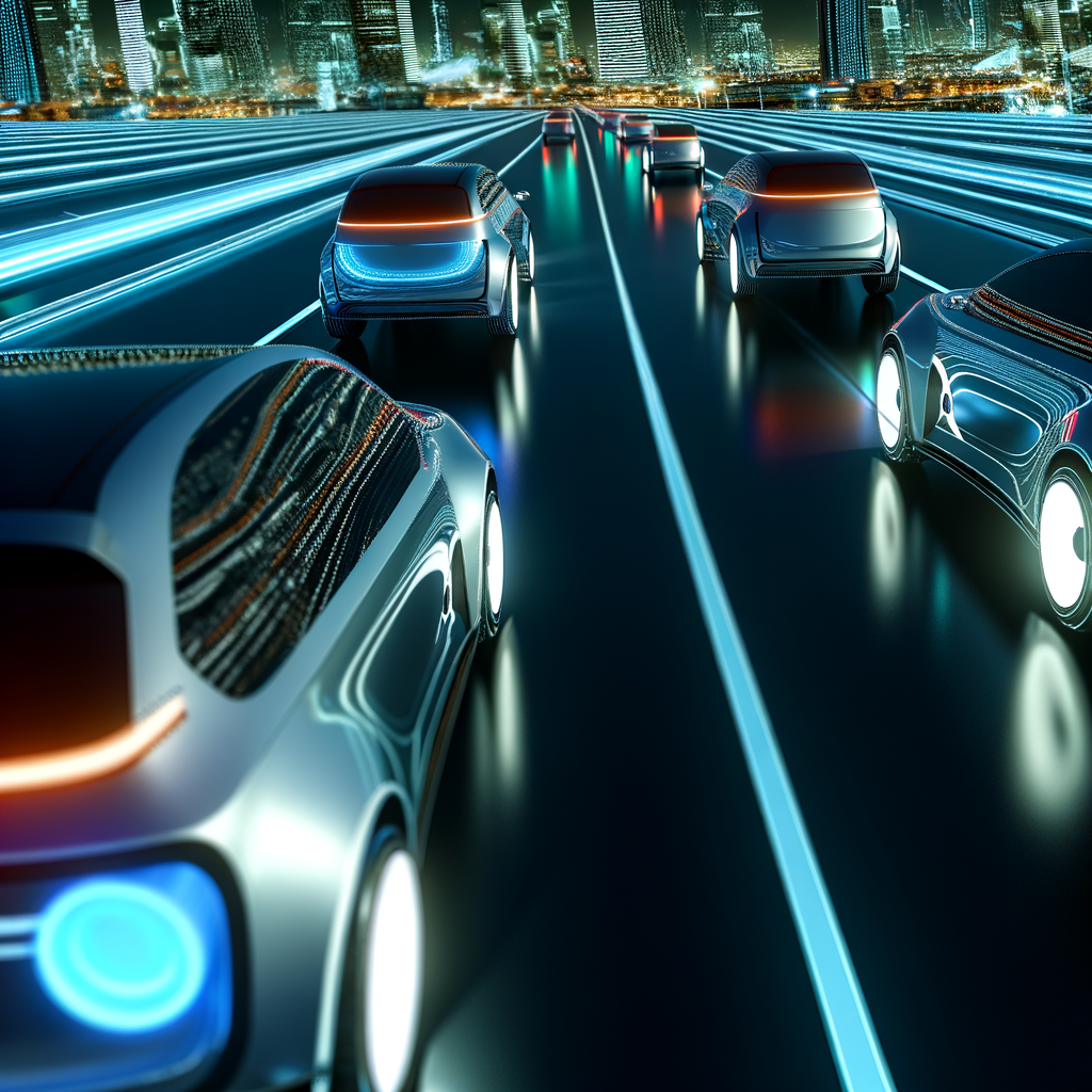 Futuristic cars aligning under industry strategies.