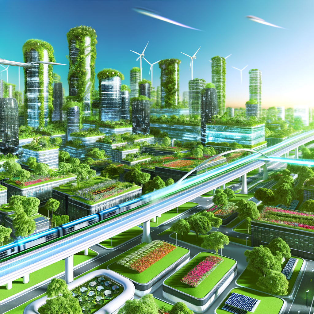 Futuristic cityscape blending greenery with technology.