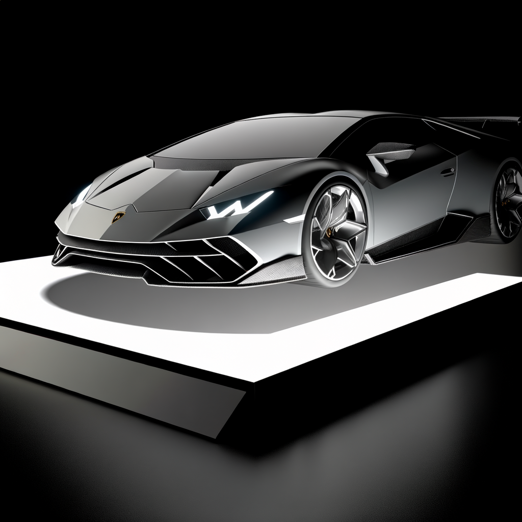 Futuristic Lamborghini supercar on sleek display.