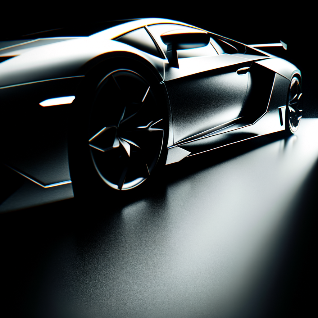 Lamborghini supercar glistening under dramatic lighting.