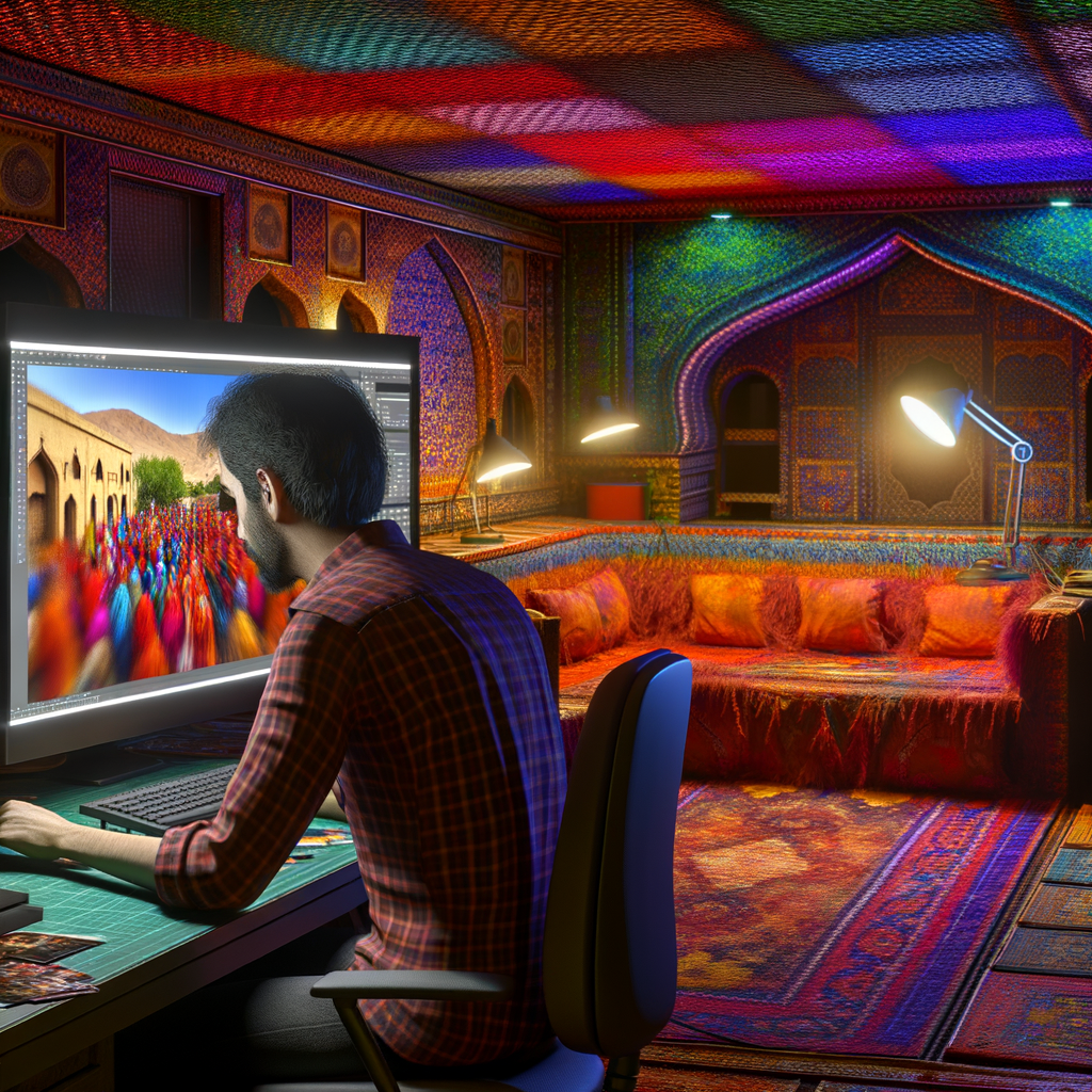 Lifelike artist in vibrant digital workspace.