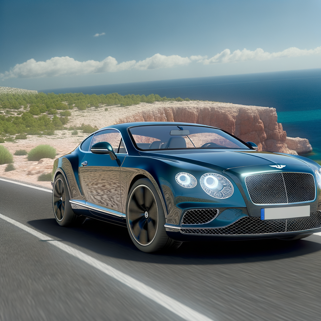 Sleek Bentley Continental GT on coastal road.