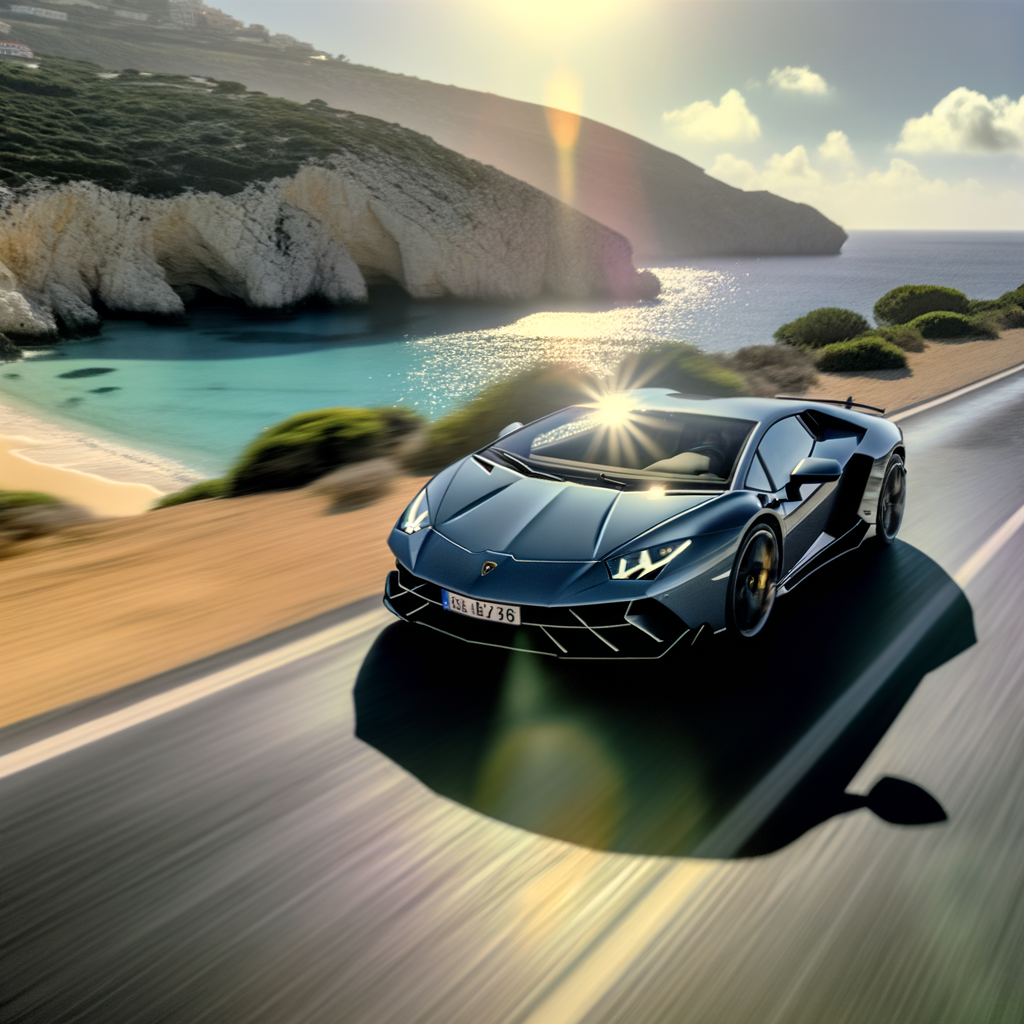 Sleek Lamborghini supercar on coastal highway.