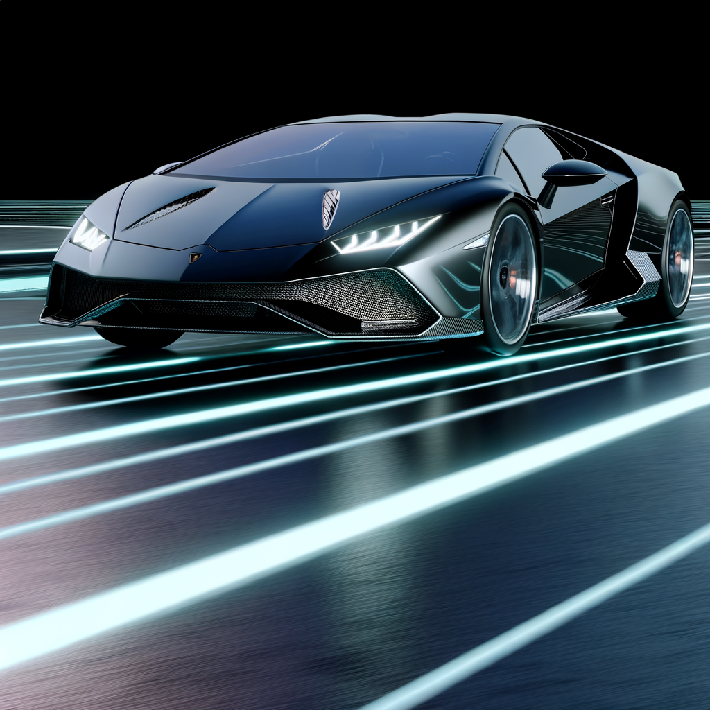 Sleek Lamborghini supercar on futuristic road.
