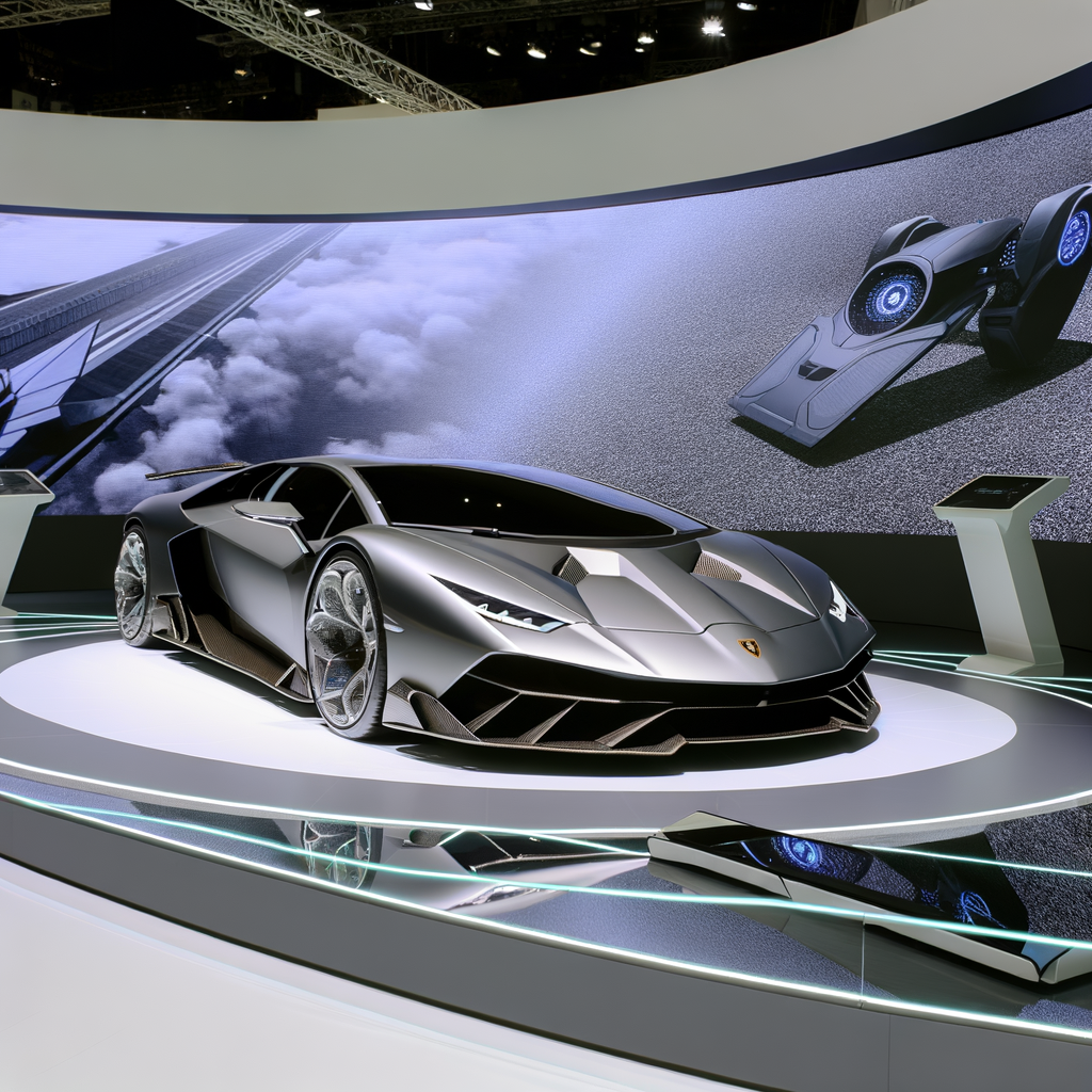 Sleek Lamborghini supercar on futuristic display.