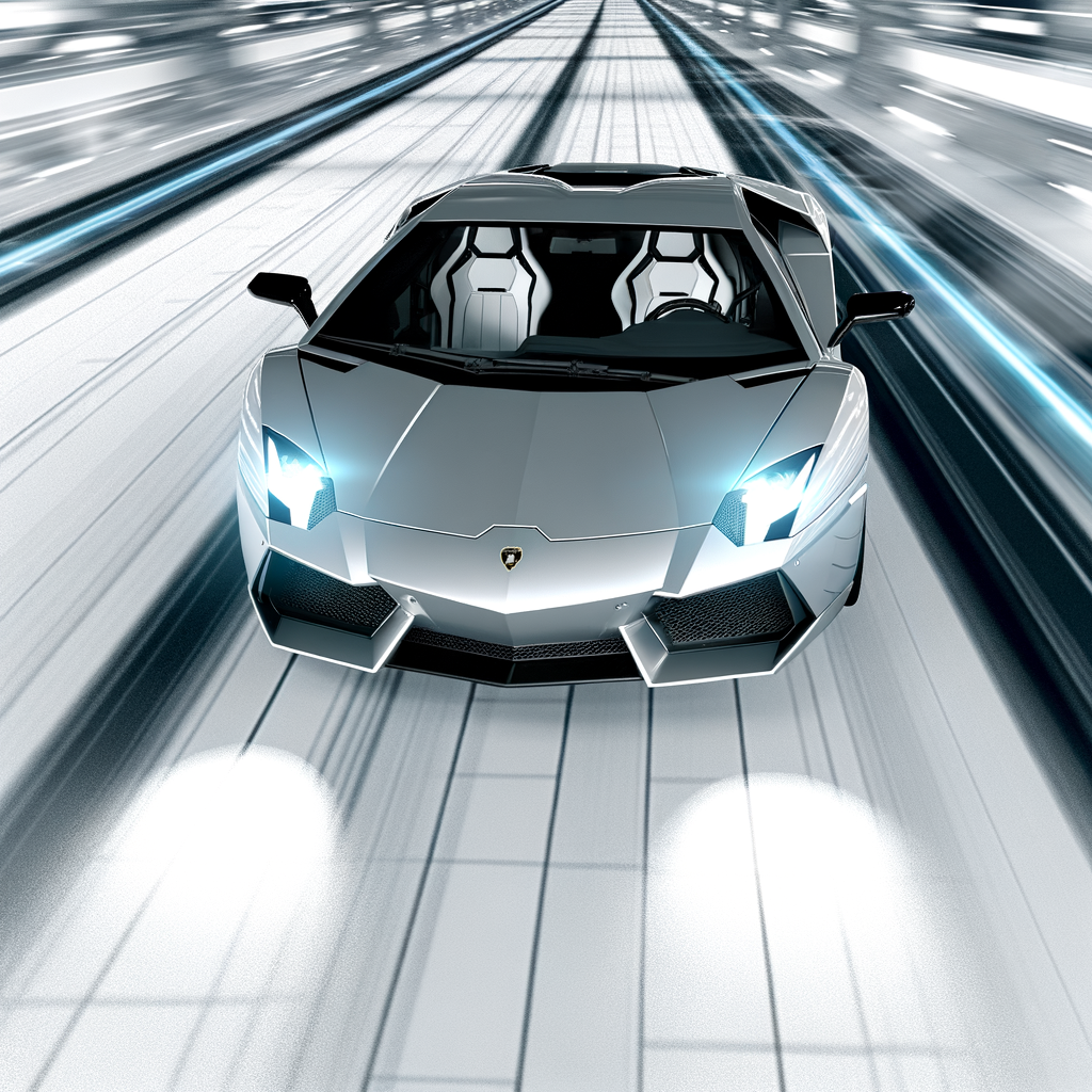 Sleek Lamborghini supercar on futuristic road.