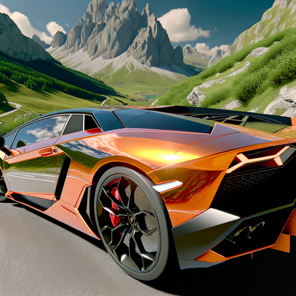 Sleek Lamborghini supercar on mountain road.