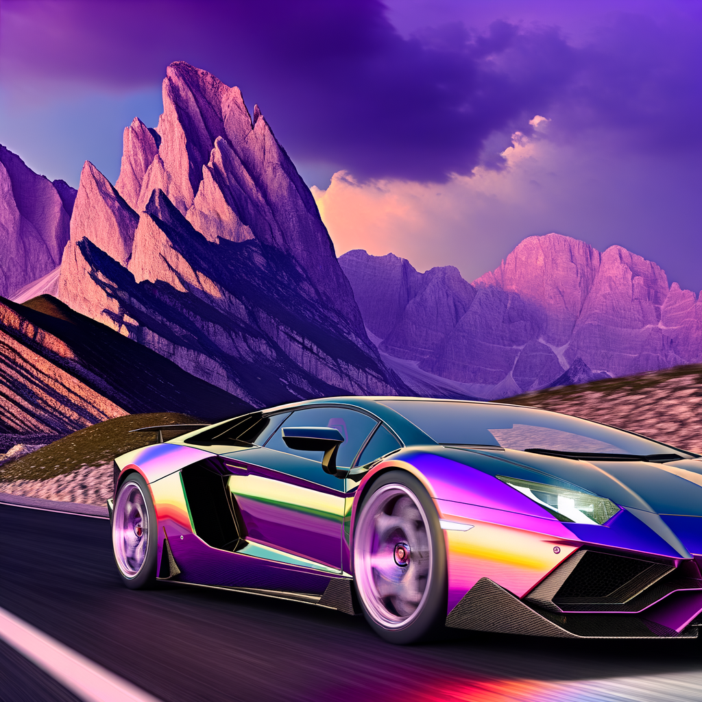 Sleek Lamborghini supercar on mountain road.