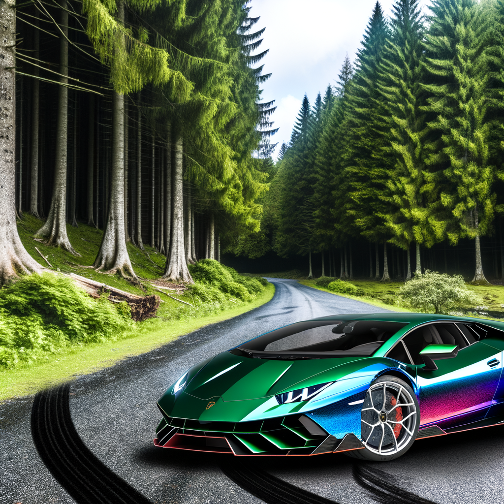 Sleek Lamborghini supercar on scenic road.