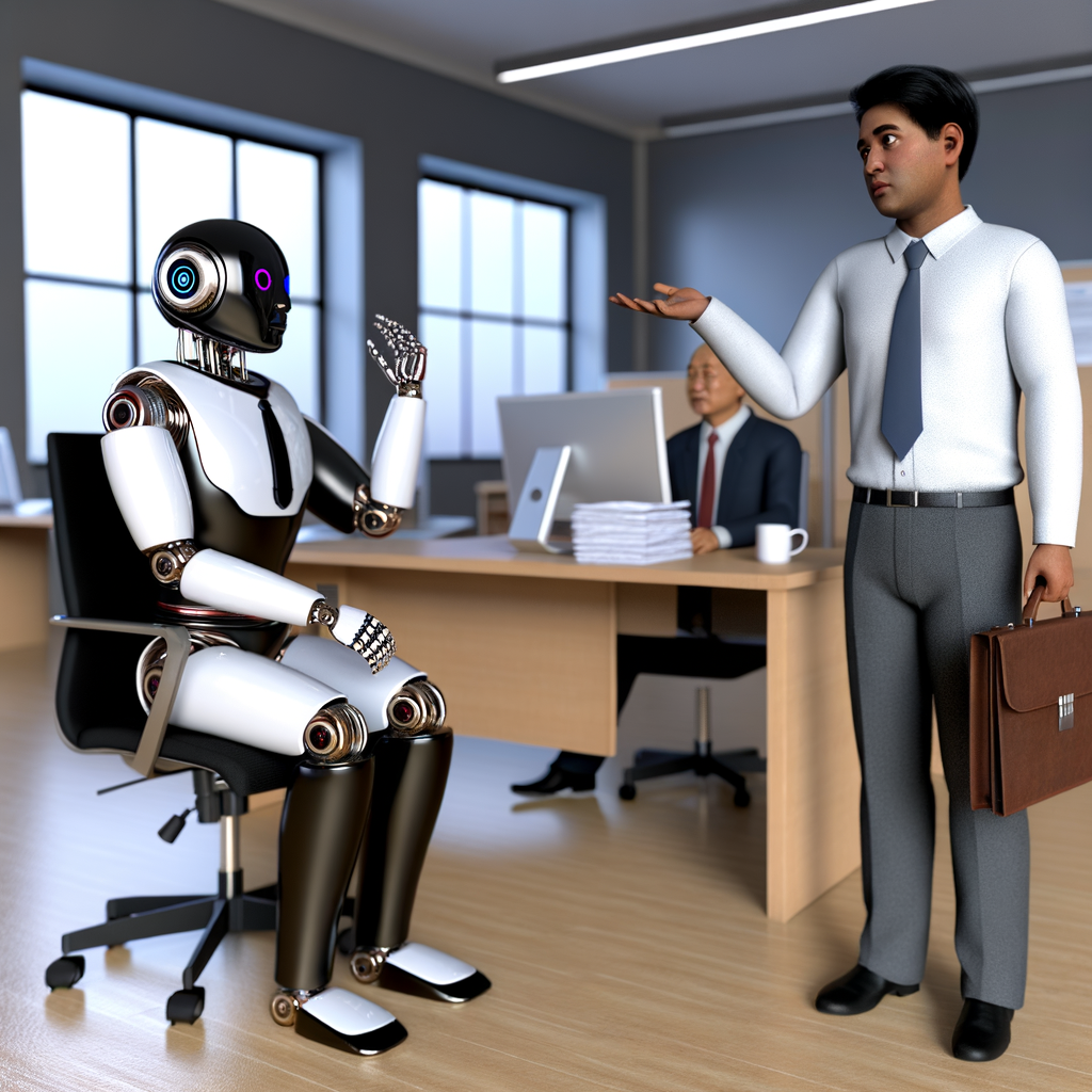 AI lawyer assisting a confused employee.