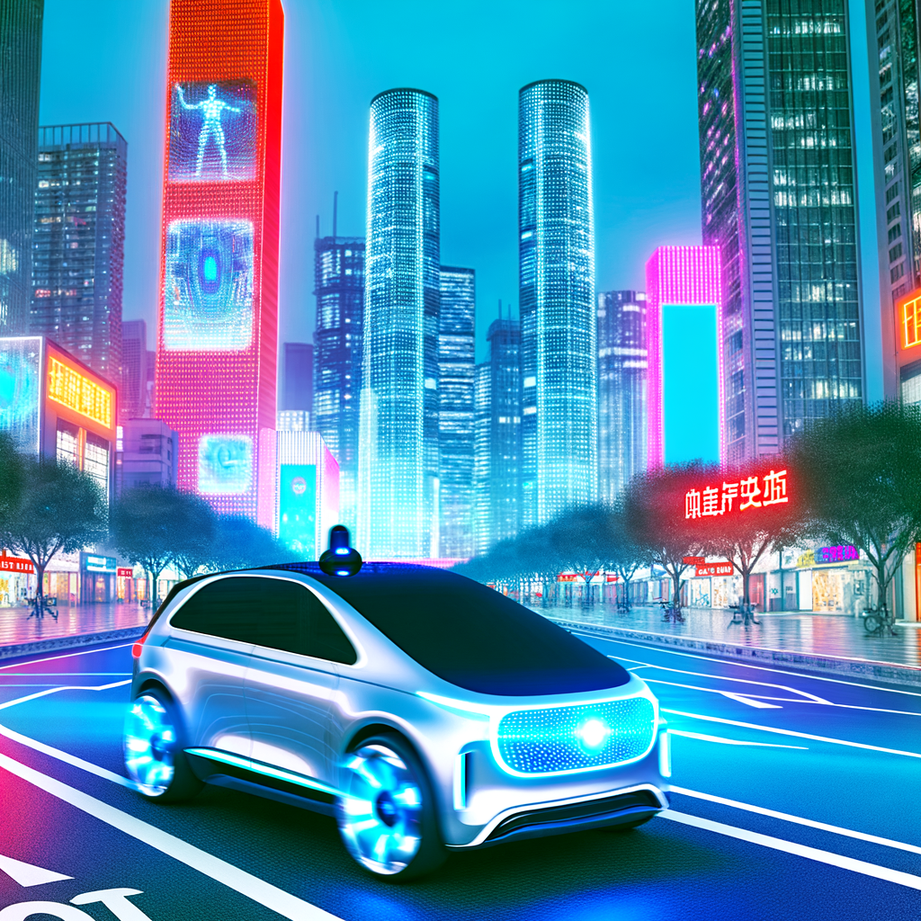 AI-powered car navigating futuristic cityscape.