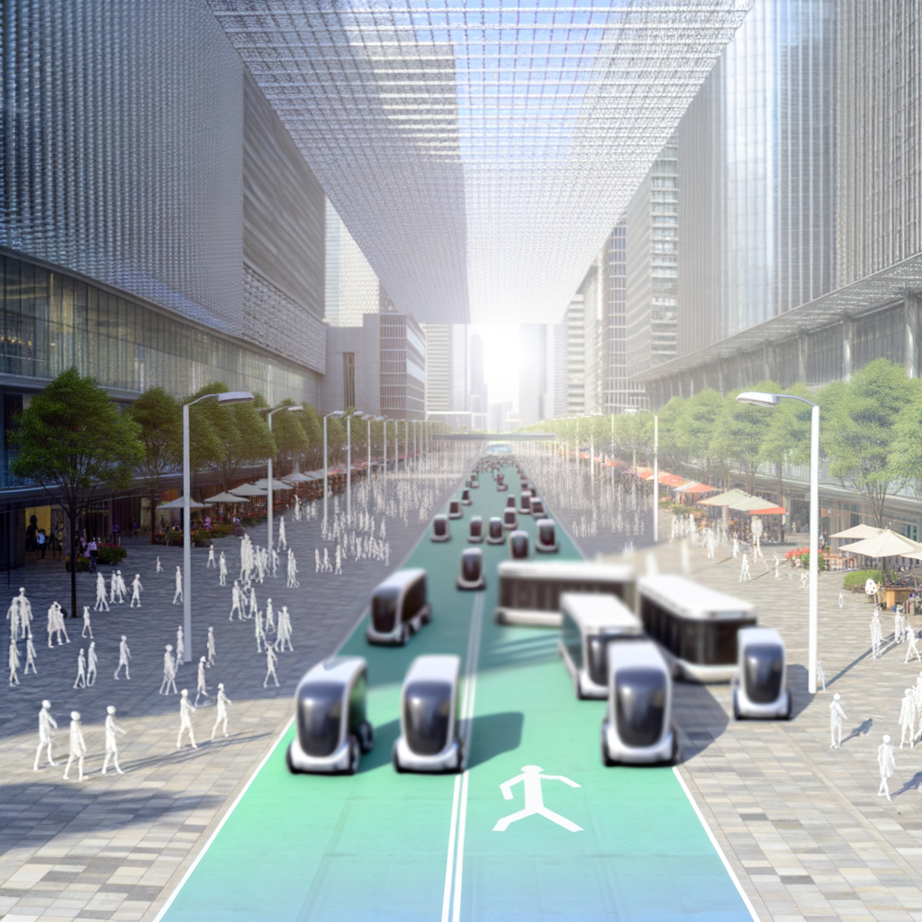 AI-powered cityscape merging politics, cars.