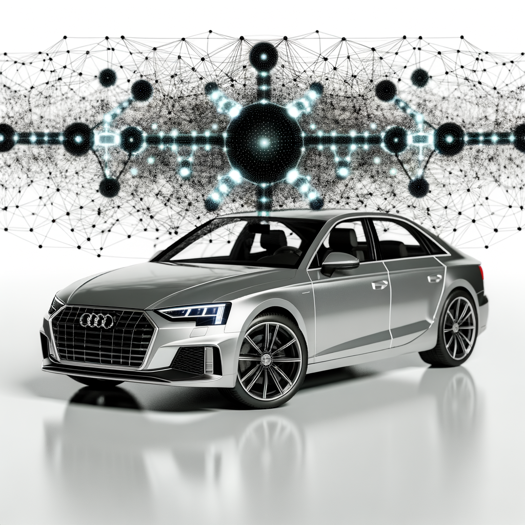 Audi car surrounded by digital AI elements.