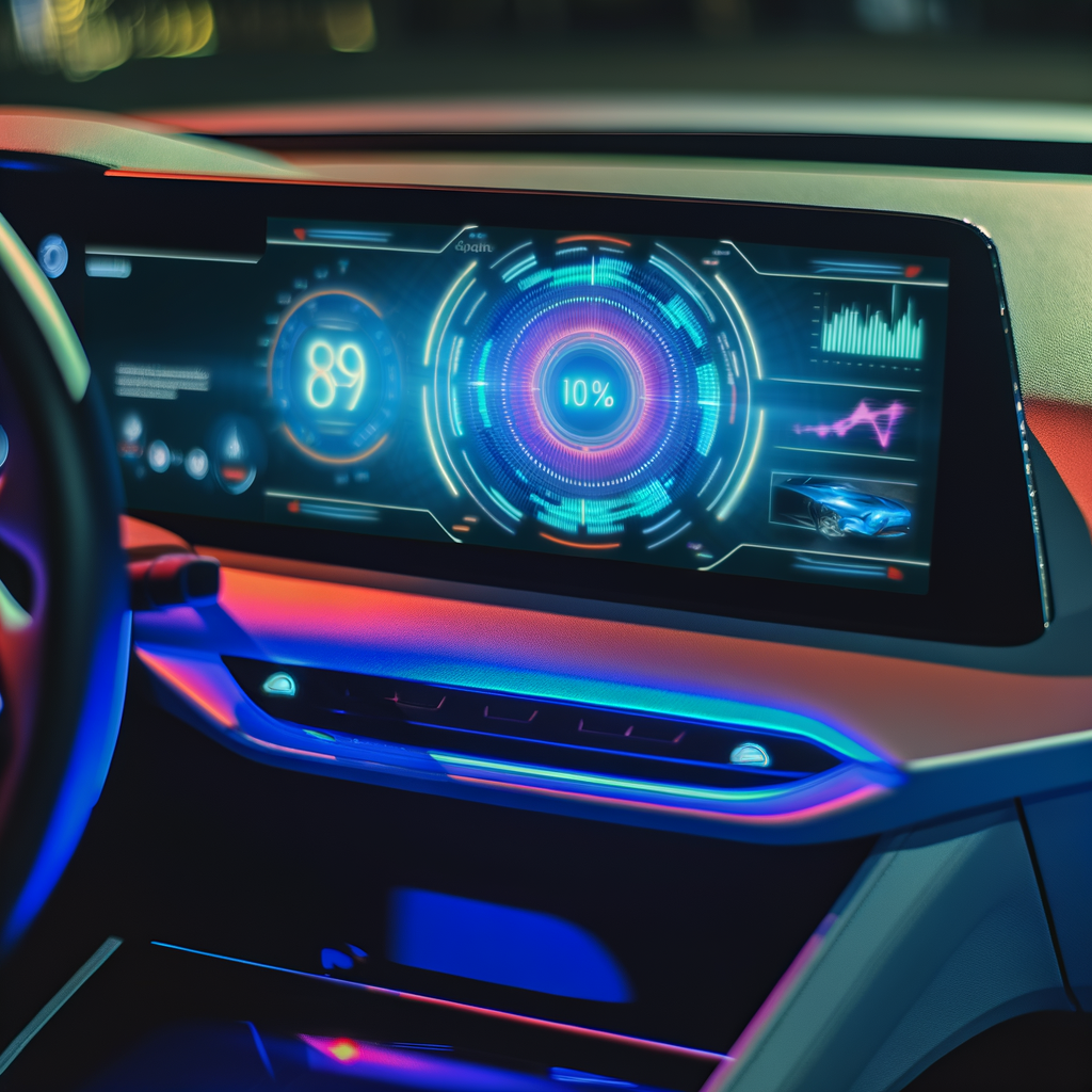 Audi car with futuristic AI interface dashboard.