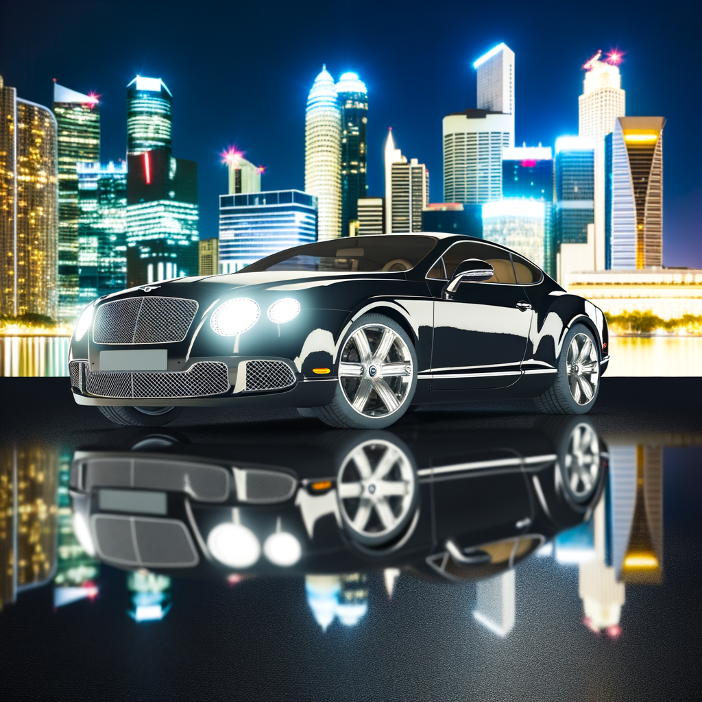 Bentley Continental GT amidst opulent cityscape.