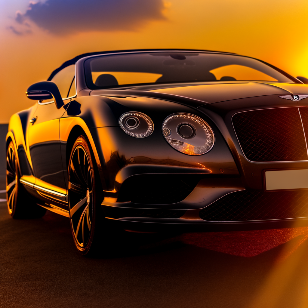 Bentley Continental GT under golden sunset glow.