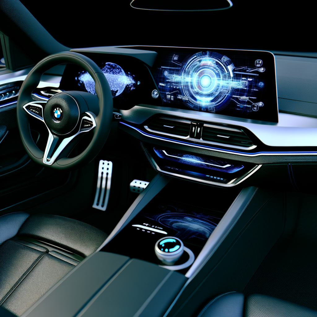 BMW car with futuristic AI interface display.