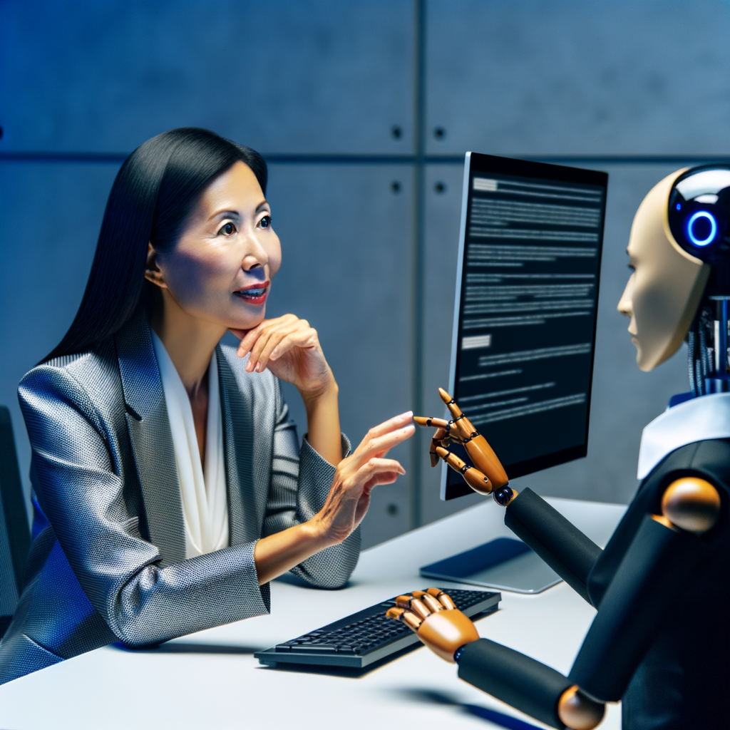 Empowered employee engaging with AI lawyer.