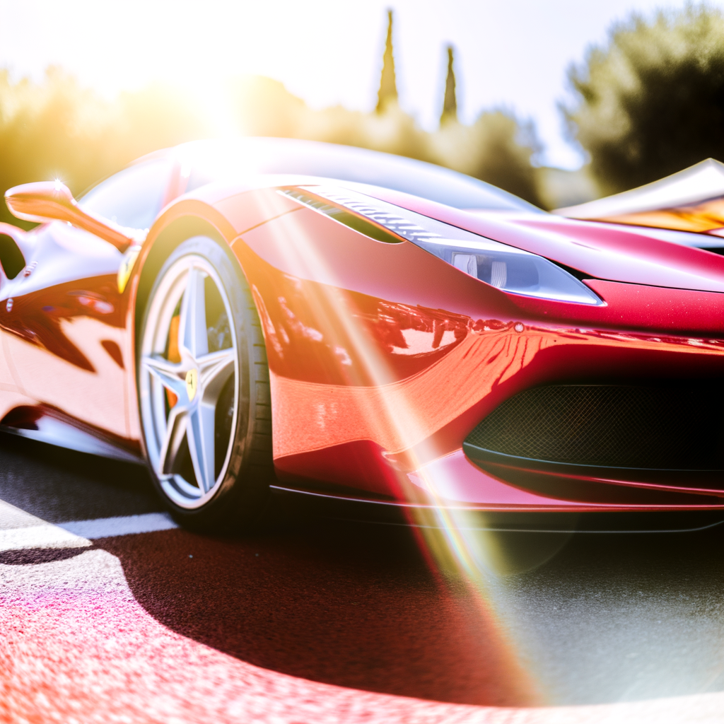 Ferrari supercar glistening under Maranello's sun.