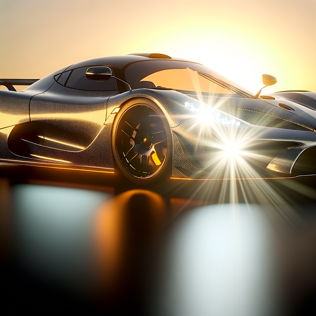 Ferrari supercar glistens under sunset glow.