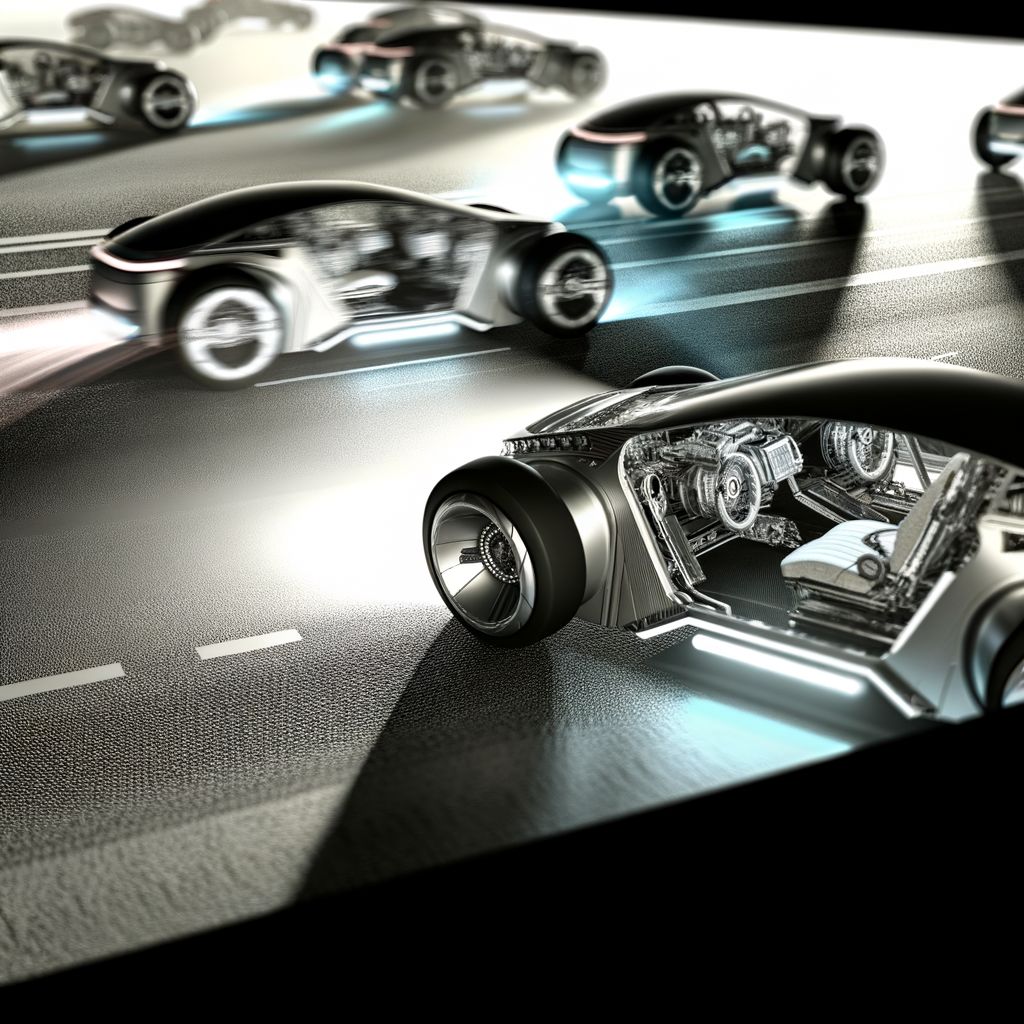 Futuristic cars showcasing innovation on dynamic road.
