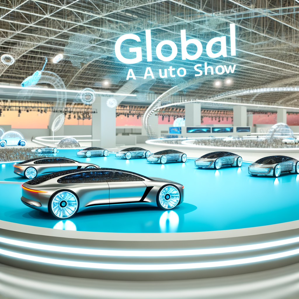 Futuristic cars unveiling at global auto show.