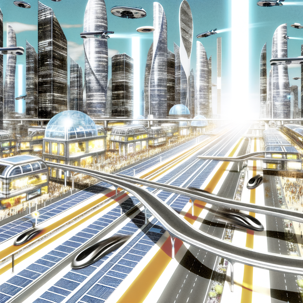 Futuristic cityscape with diverse mobility solutions.