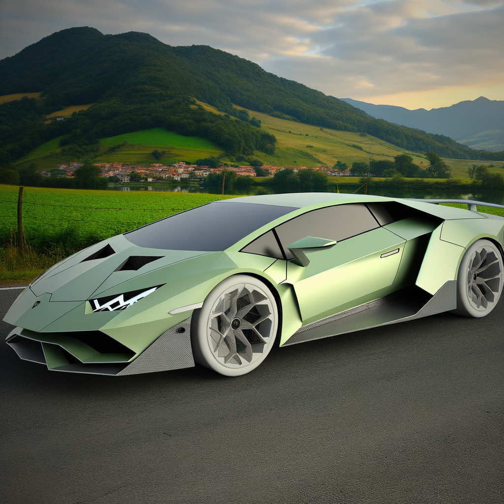 Futuristic Lamborghini hybrid on scenic road.