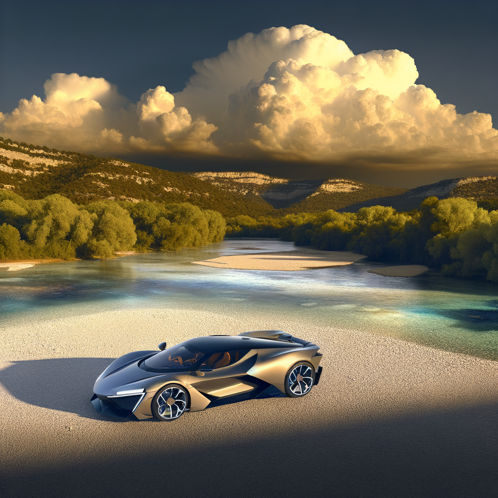 Lamborghini hybrid supercar gliding through nature.