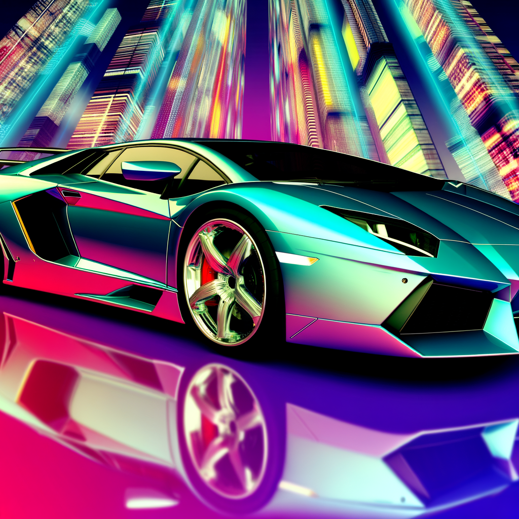 Lamborghini supercar, sleek design, futuristic backdrop.