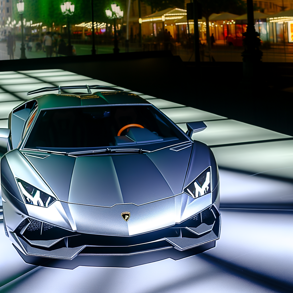 Lamborghini's sleek supercar on urban display.