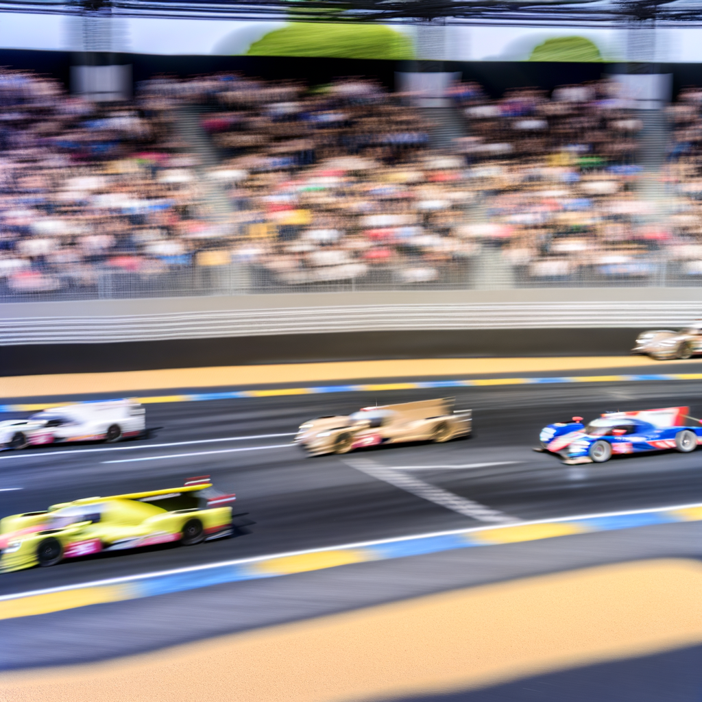 Le Mans race, cars blurring by.