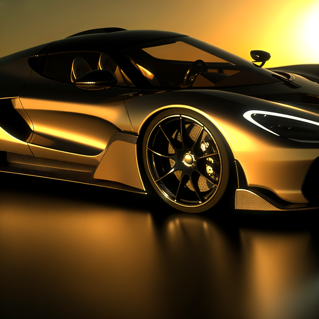 Sleek Lamborghini supercar illuminated by sunset.
